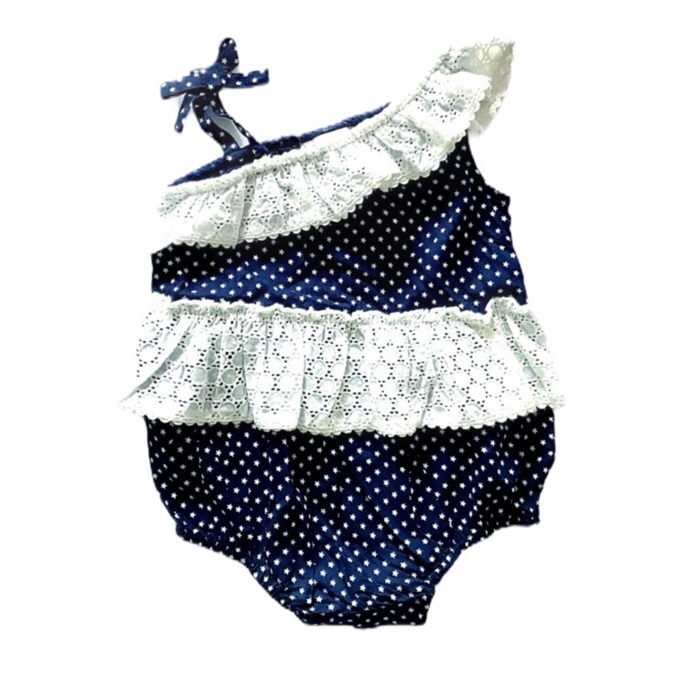 Maggie & Zoe Navy Blue Romper White Stars Size 3-6 months
